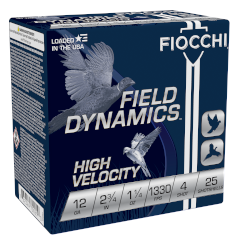 Fiocchi 12 Ga 2-3/4" High Velocity #4 Shot 25 Rounds (12HV4)    ($4.99 Shipping on orders $200-$2000!)