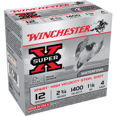 Winchester XPERT 12 GA. 2-3/4 IN. High Velocity Steel Shot #4 SHOT 25 RDS (WEX12H4)           ($4.99 Shipping on orders $200-$2000!)