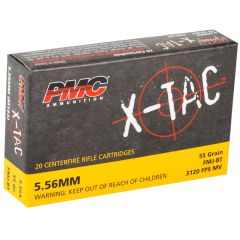 PMC X-Tac 5.56x45mm NATO 55 gr Full Metal Jacket Boat Tail (FMJBT) 20ct (556X)                                                              (Free Shipping! Orders $175-$2000)